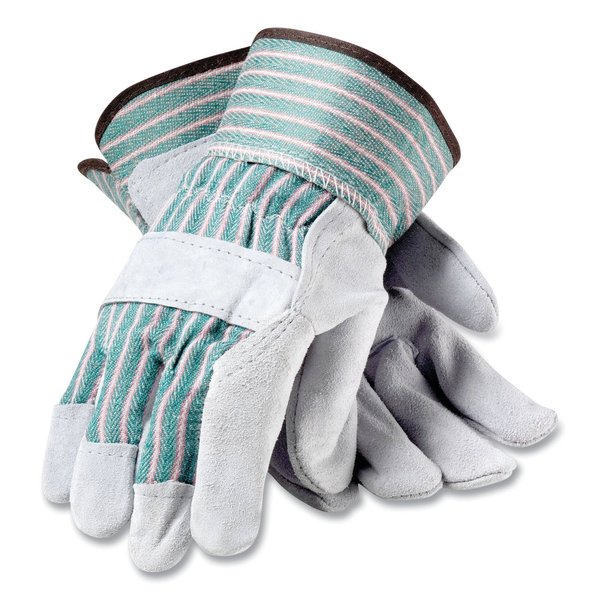 Pip Bronze Series Leather/Fabric Work Gloves, Medium Size 8, Gray/Green, Pair, 12PK 83-6563/M